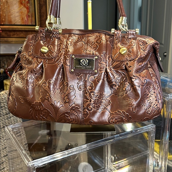 Sharif Handbags - Sharif Bronze Floral Embossed Leather Satchel 14”x 9.5”x 5.25” NWOT
